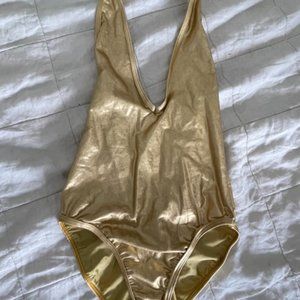 Shiny Gold American Apparel Halter Swimsuit